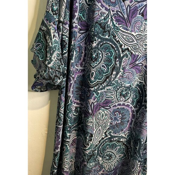 Roz & Ali Paisley Shift Plus SZ Dress 1X Boho Chic 3/4 Sleeve Flowy lightweight - Picture 8 of 10